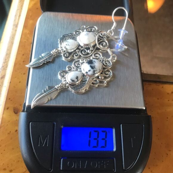 White Buffalo Sterling Silver Dangle Earrings - Picture 6 of 7